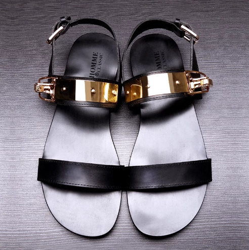 Men's Summer Leather Roman Sandals with Metal Rivets