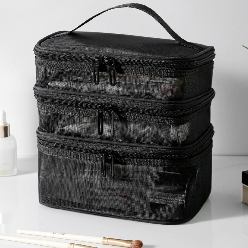Mesh cosmetic bag, lightweight large capacity three-layer toilet bag, double-layer storage bag, travel mesh bag, tool storage box portable, Mesh ShowerTote Bag,