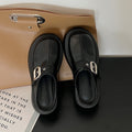 Black, Hidden Elevator Thick Bottom Toe Cap Half Slippers For Women Summer