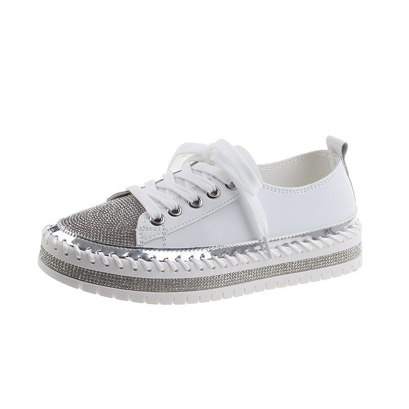 Womens Leopard Sneakers Women Canvas Shoes Leisure Lace-Up Sneakers Rhinestone Shiny Flat Charming Shoes Platform Leisure Low Sneakers