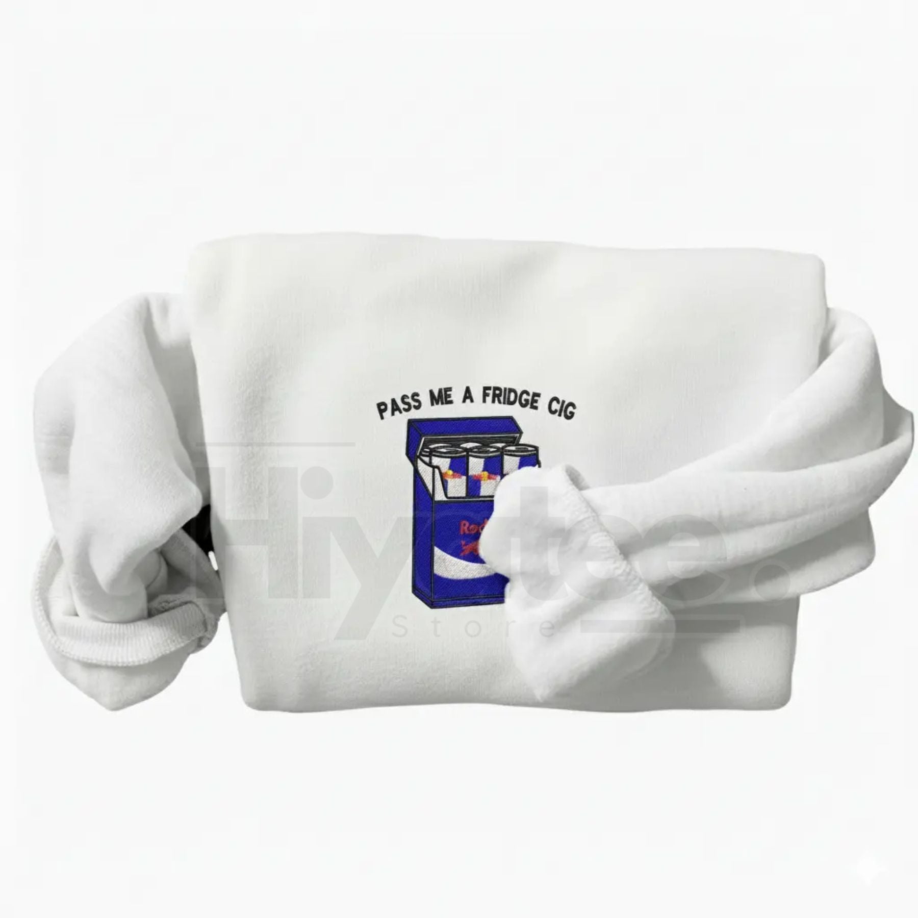 Funny "Pass Me A Fridge of Blue Soda" Embroidered Sweatshirt – Sarcastic Holiday Crewneck