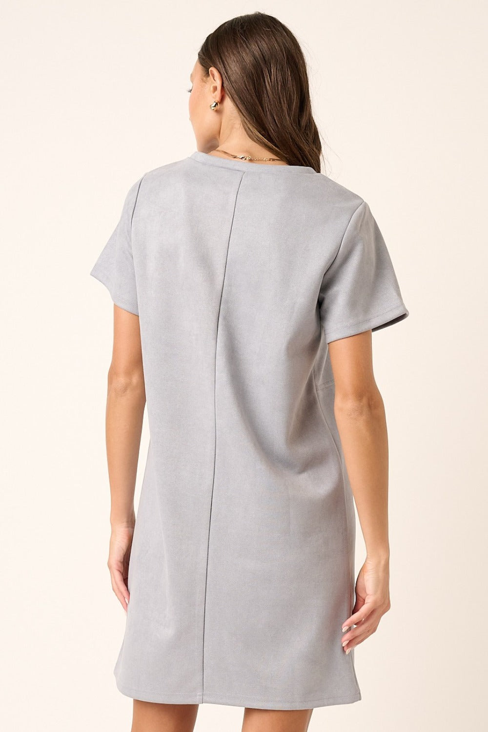 Suede Short Sleeve Mini Dress For Women – Soft Suede Dress, Casual Mini Dress, Short Sleeve Suede Dress, Basic Style Dress, Comfortable Suede Dress