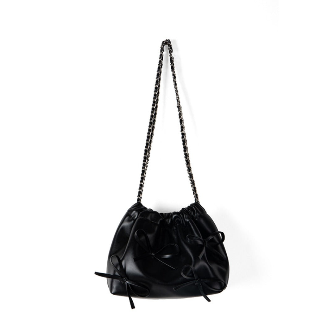 Commuter versatile chain bag, bow soft leather crossbody bag women, spring fashion shoulder crossbody bag