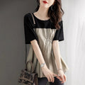 Casual Relaxed-fit Crew-neck Top With A Designer-inspired Patchwork Design