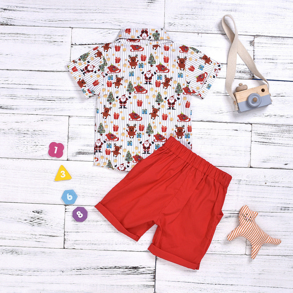 boy clothing set bow christmas print