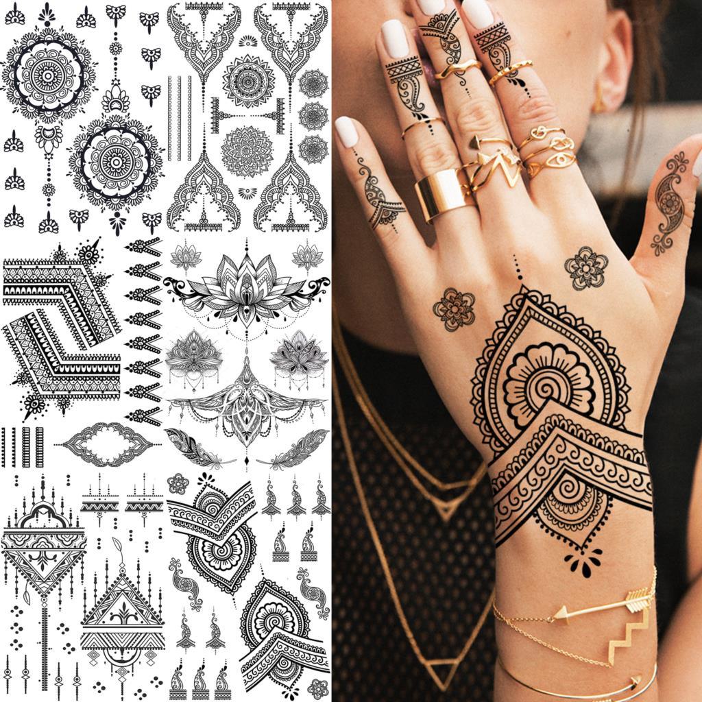 53 Sheets Black Lace Temporary Tattoos Sticker Butterfly Flower Fake Tatoo Sticker Sexy  Black Henna Temporary Tattoos For Women
