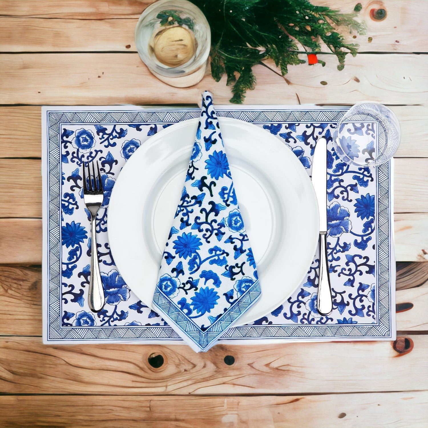 Chinoiserie Placemats Set Of 4 - Elegant Asian Floral Vinyl Placemats, Easy