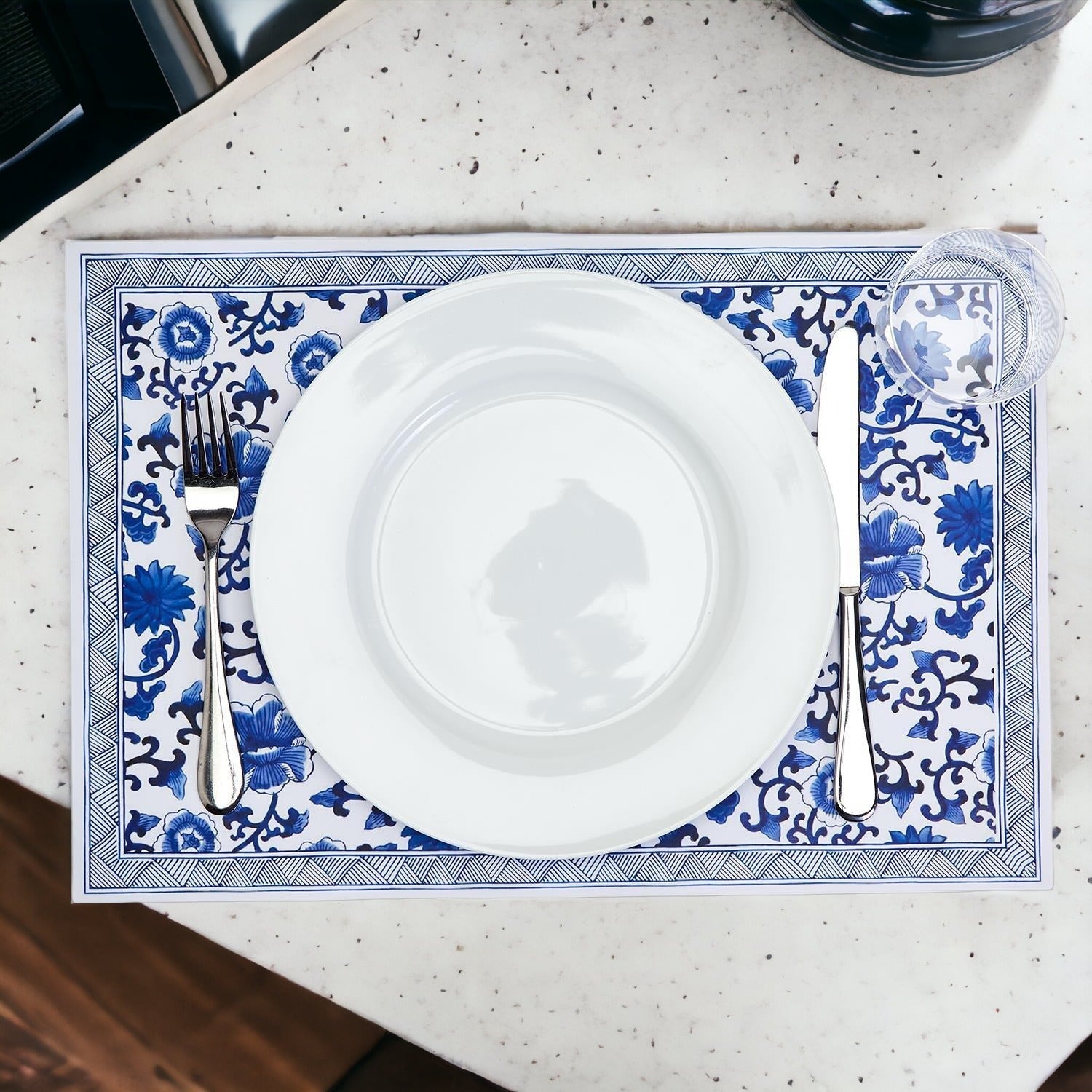Chinoiserie Placemats Set Of 4 - Elegant Asian Floral Vinyl Placemats, Easy