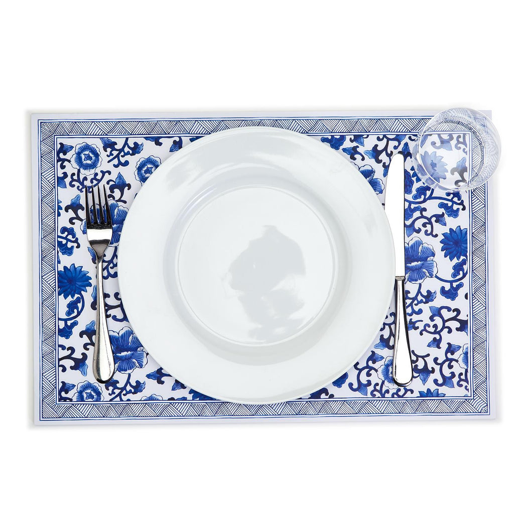 Chinoiserie Placemats Set Of 4 - Elegant Asian Floral Vinyl Placemats, Easy