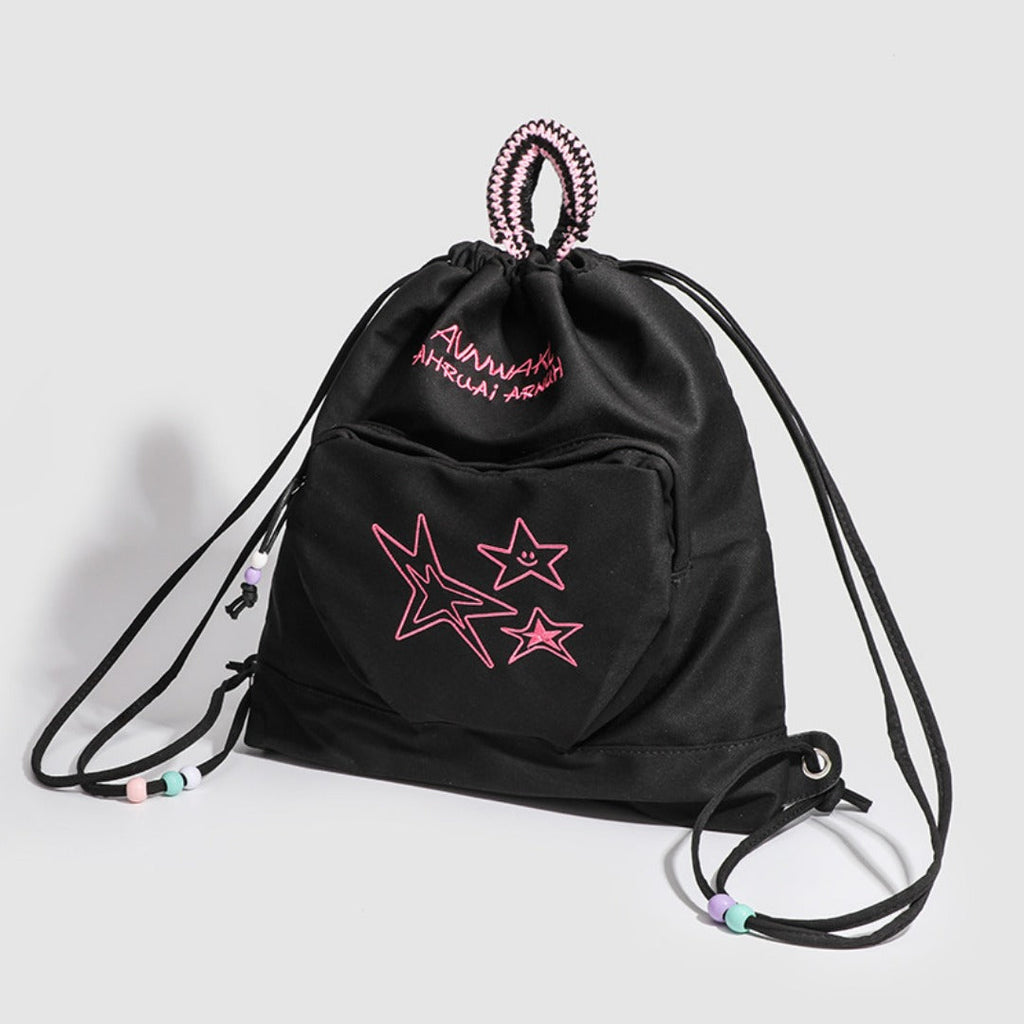 Retro denim travel backpack, drawstring women's backpack purse, casual small backpack women