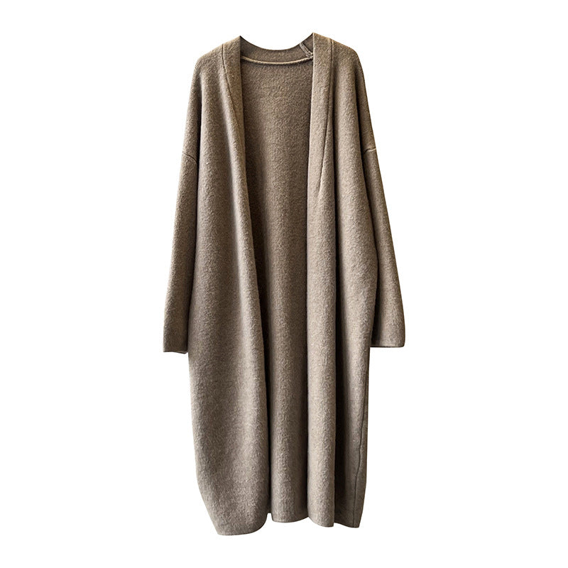 Womens Casual Long-sleeve Solid-color Sweater Cardigan