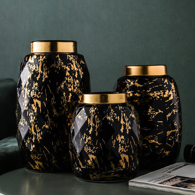 Simple And Modern Gold-painted Light Luxury Living Room Ceramic Vase