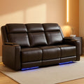 Brown Power Recliner Sofa Featuring Adjustable Headrest