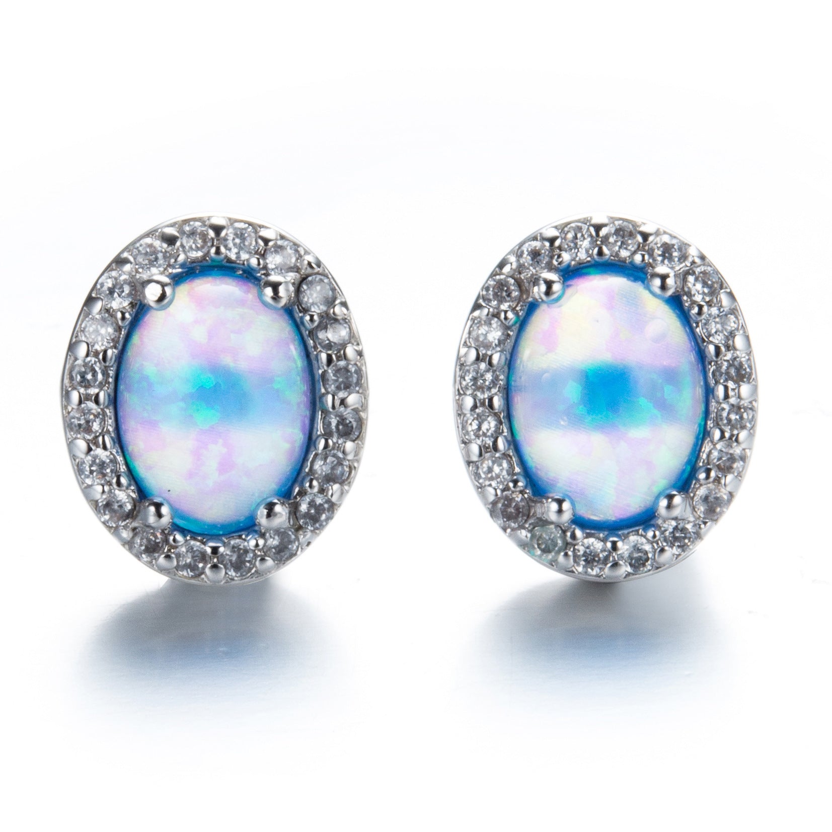 Oval White Opal Edge White Small Diamond Studs