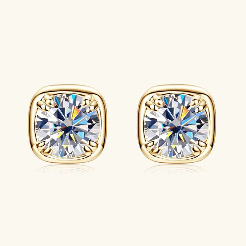 6.5mm 1ct Round Moissanite Stud Earrings 925 Sterling Silver Square Setting