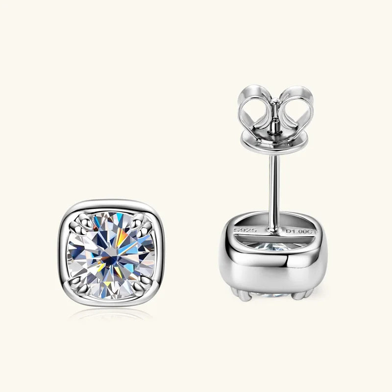 6.5mm 1ct Round Moissanite Stud Earrings 925 Sterling Silver Square Setting