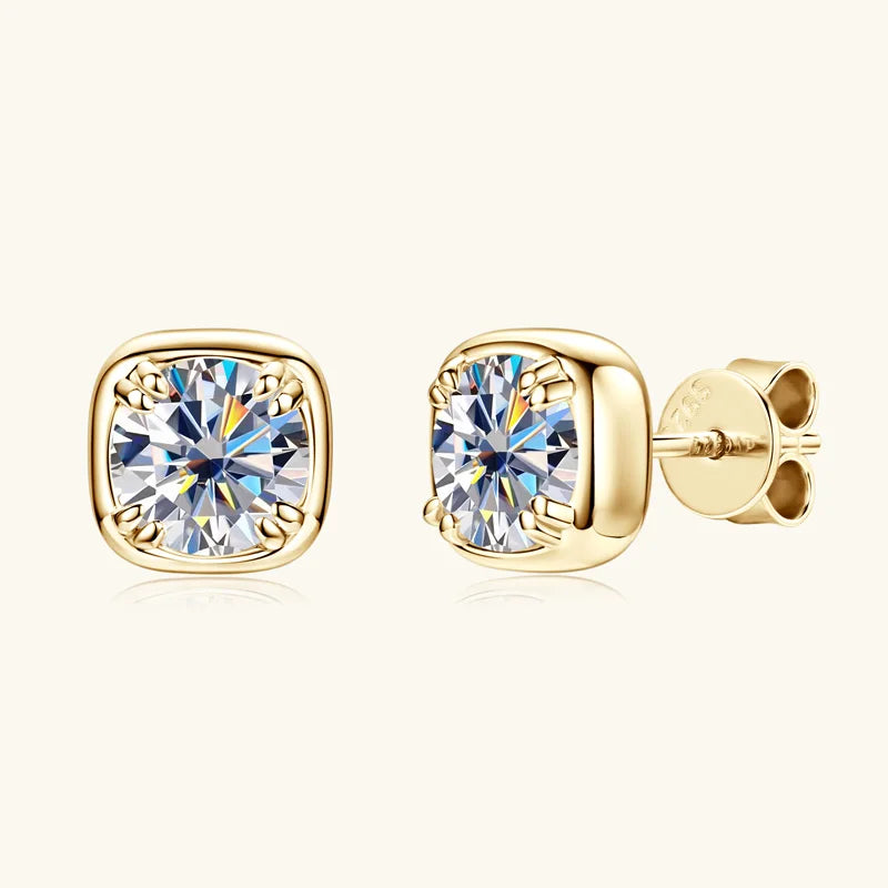 6.5mm 1ct Round Moissanite Stud Earrings 925 Sterling Silver Square Setting