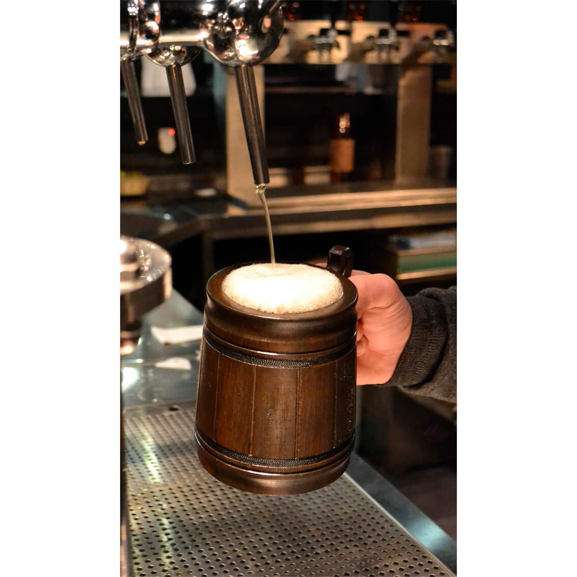 Handmade Beer Mug Oak Wood Stainless Steel Cup Box Natural 10oz Classic Brown