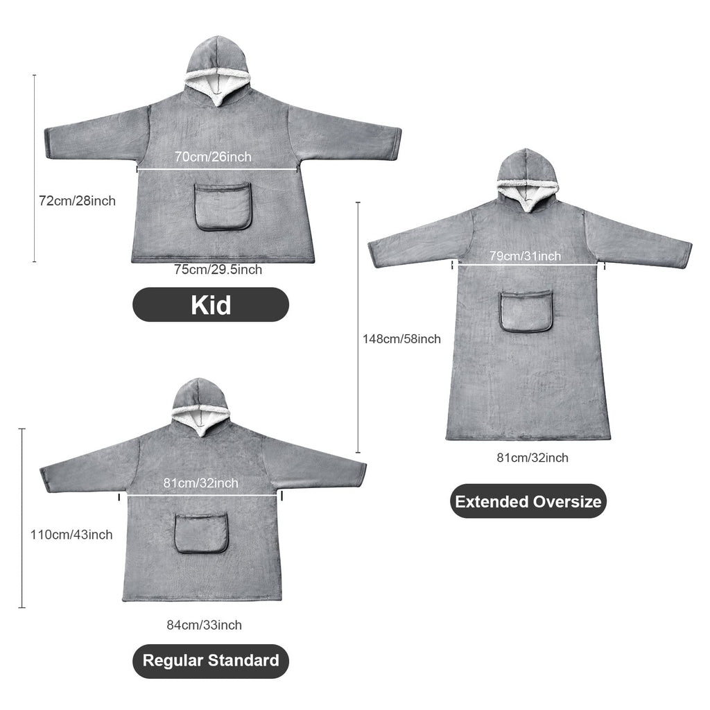 Hansleep Hoodie Blanket with Pocket for Adults - Grey Long 32" x 58"