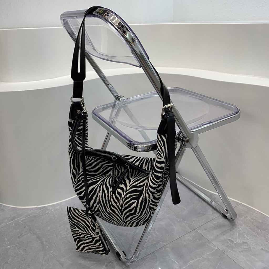 Slouch purse Crossbody, Casual bag Female, Zebra pattern fabric shoulder bag, large capacity hobo bag 2 in 1