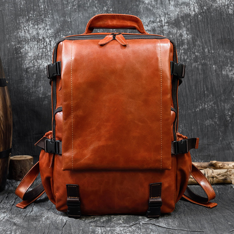 Cowhide Flip Shoulder Large Capacity Computer Bag