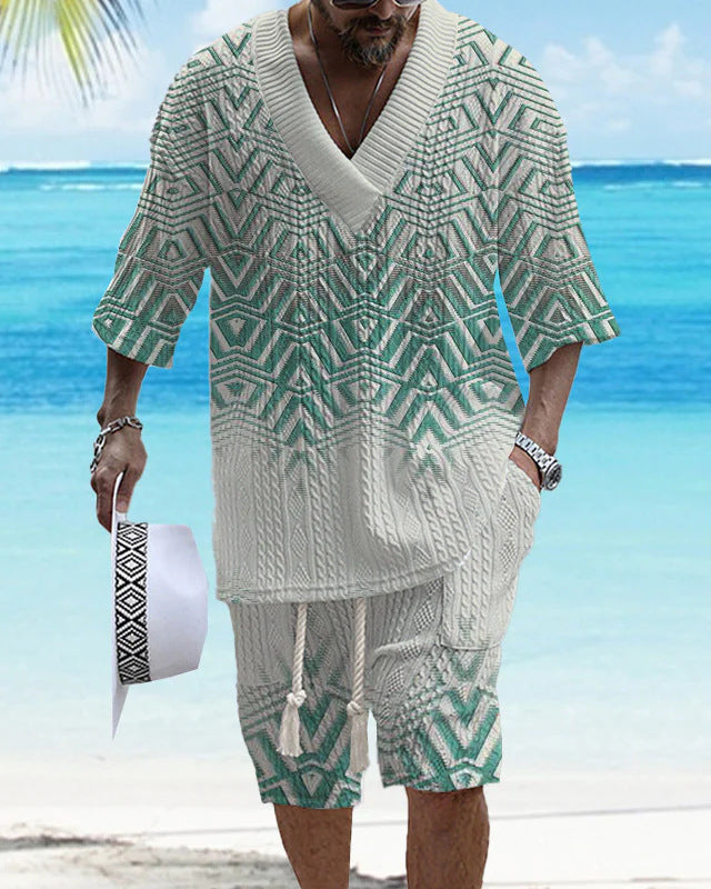 Casual Printing Suit Men's Summer Loose Short Sleeve T-shirt Shorts Set