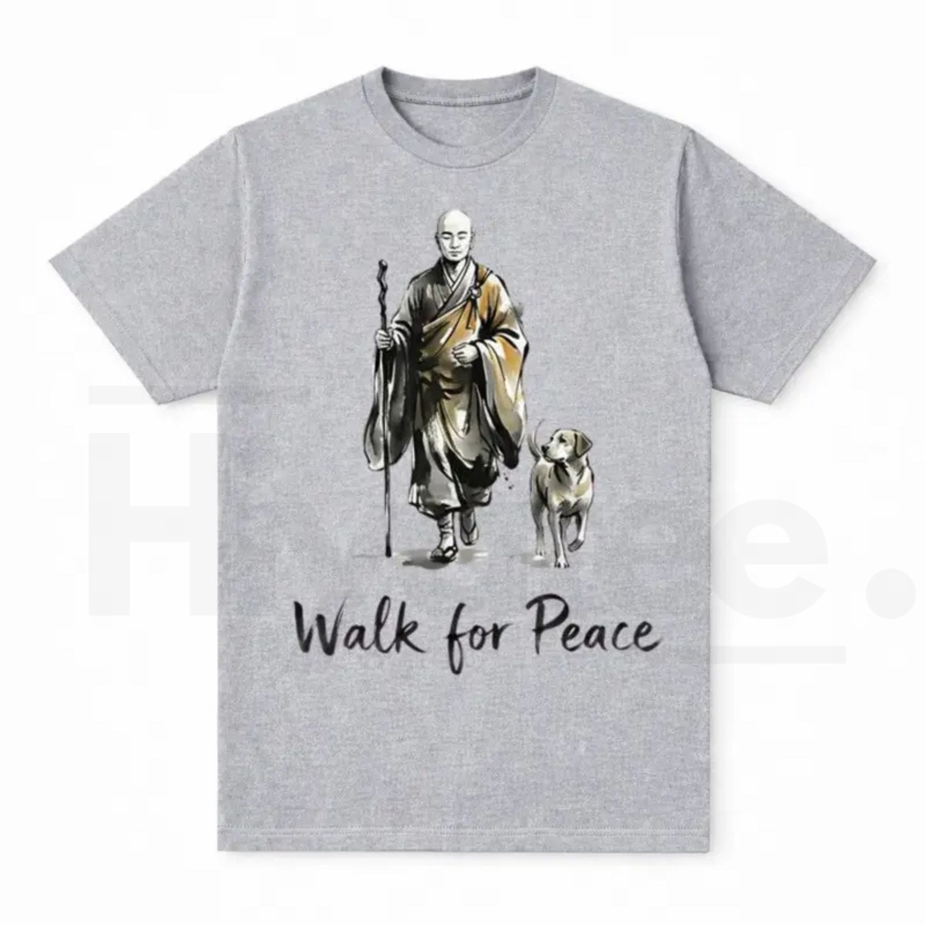 Aesthetic "Walk For Peace" Zen T-Shirt – Minimalist Monk & Dog Graphic Tee