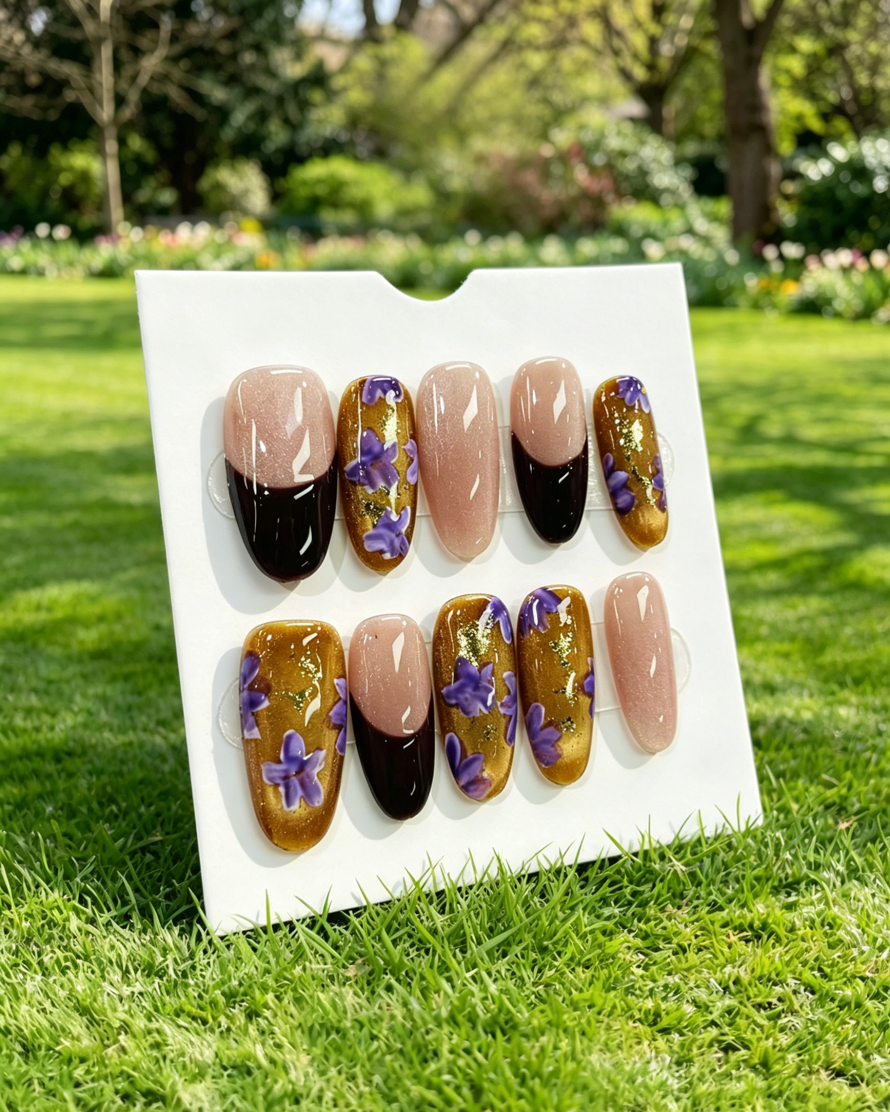 Pink Gold Almond Press On Nails
