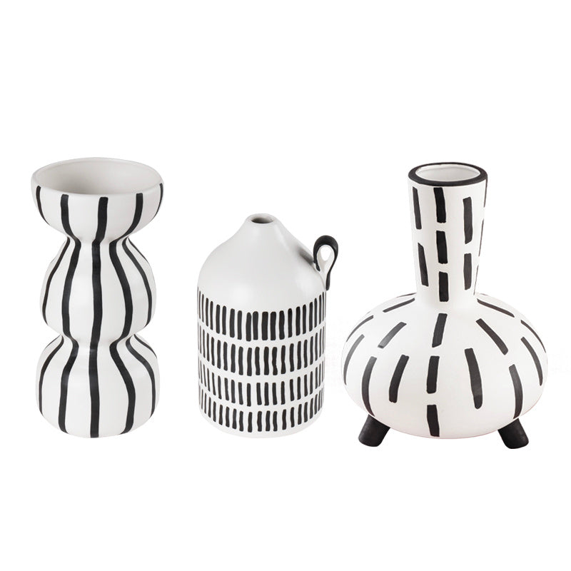 Original Hand-painted Vase Ceramic Black And White Handmade