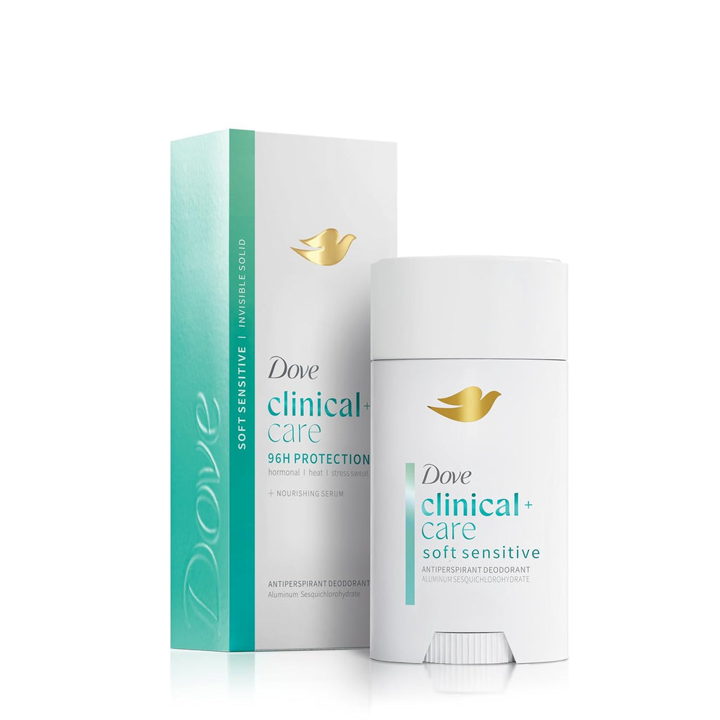 Dove Clinical + Care Antiperspirant Deodorant Invisible Solid Stick for Women Clean Soft for Sensitive Skin Hypoallergenic 2.6 oz