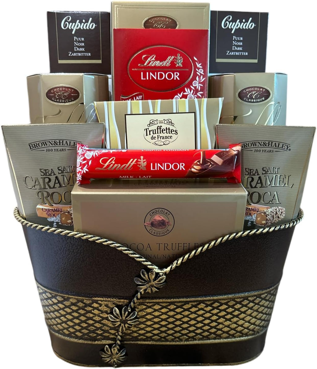 The Avenue Gift Basket - Includes cocoa truffles, milk chocolates, dark chocolates, and more. - Ships Free Within Canada on Orders Above CAD $199