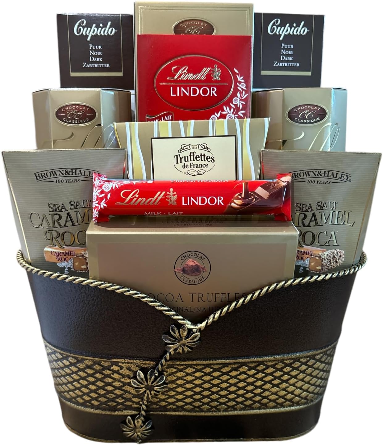 The Avenue Gift Basket - Includes cocoa truffles, milk chocolates, dark chocolates, and more. - Ships Free Within Canada on Orders Above CAD $199