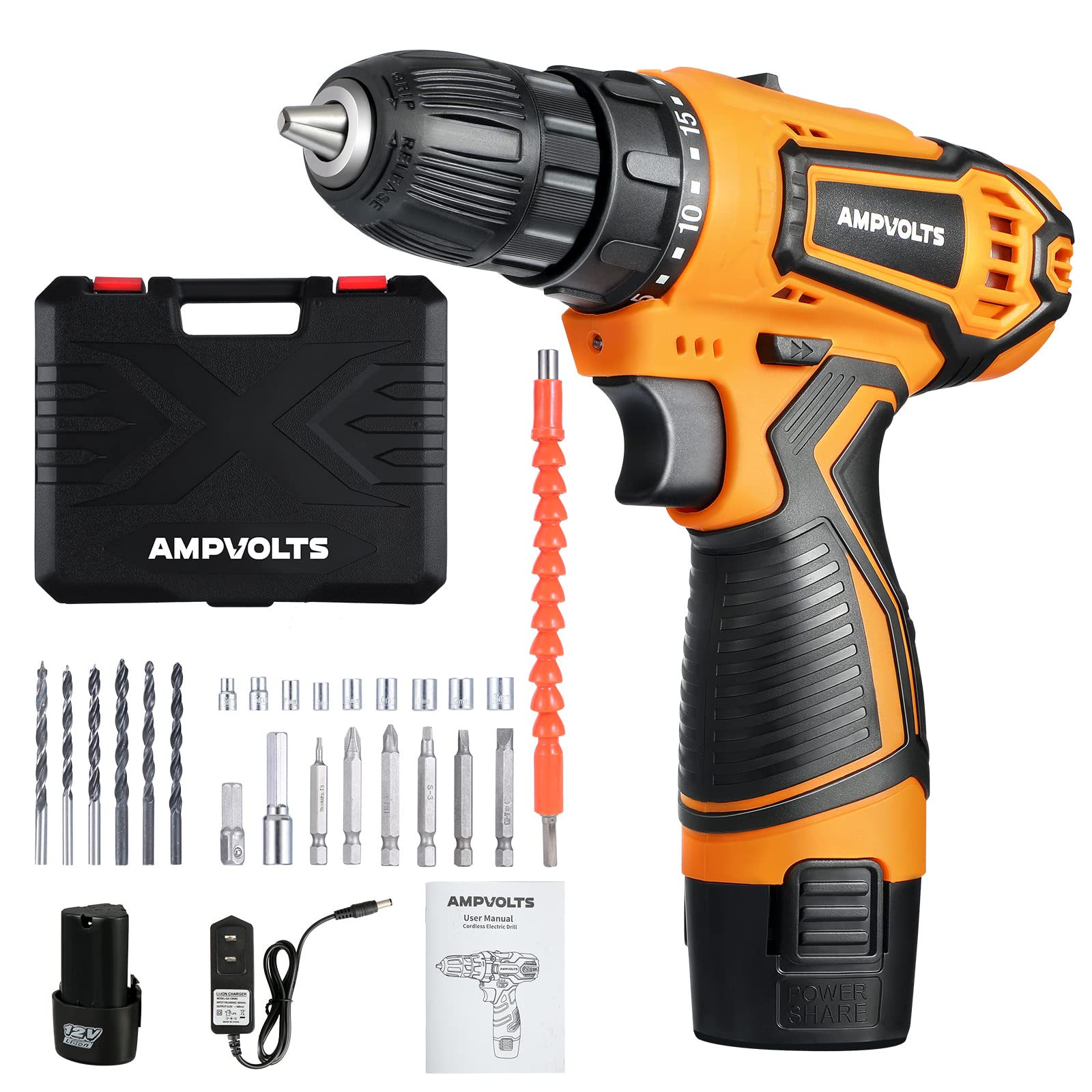 Cordless Drill Set, 12V Max Lithium-Ion, 24-Piece Accessories