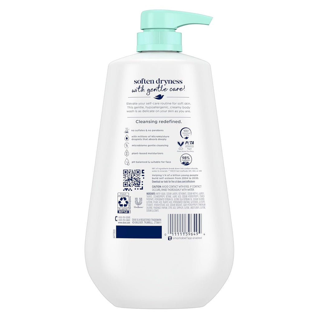 Dove Body Wash 3 Count Sensitive Skin For 24hr Lotion-Soft Skin Moisturizing Skin Cleanser Gentle Hypoallergenic Formula with No Sulfates No Parabens