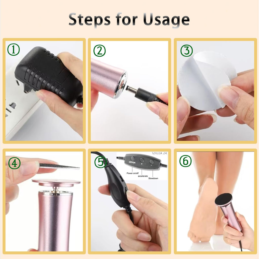 Darmave™ Electric Foot Callus Remover, Smooth Pedicure Wand with 60 Sanding Pads, Foot Scrubber File, Pedicure Tools for Feet, Heel Scraper for Cracked Heels