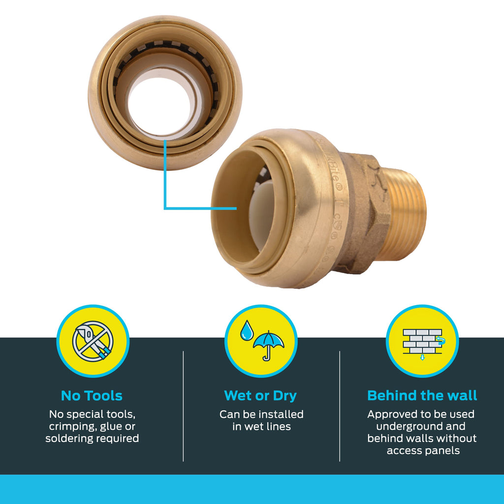 SharkBite U142LF Male 1x3/4" MNPT Adapter, 6pack, Push-to-Connect PEX CPVC PE-RT