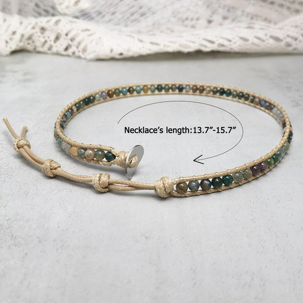 Beaded Gemstone Necklace Agate Stone Colorful Beaded Boho Bracelet for Women/Men