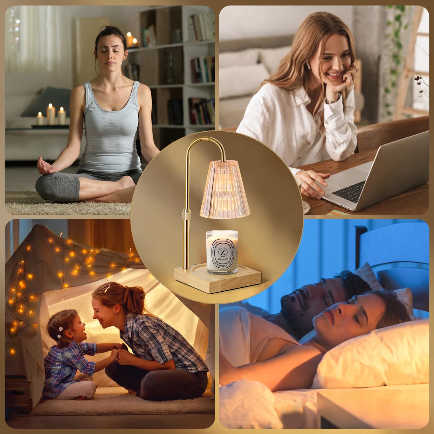 Candle Warmer Lamp with Dimmer, Adjustable Height with 2 Bulbs, (Amber)
