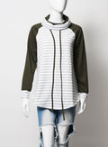 New pink sleeves blue stripes Fall or winter cotton sweater for high school or collage age girl