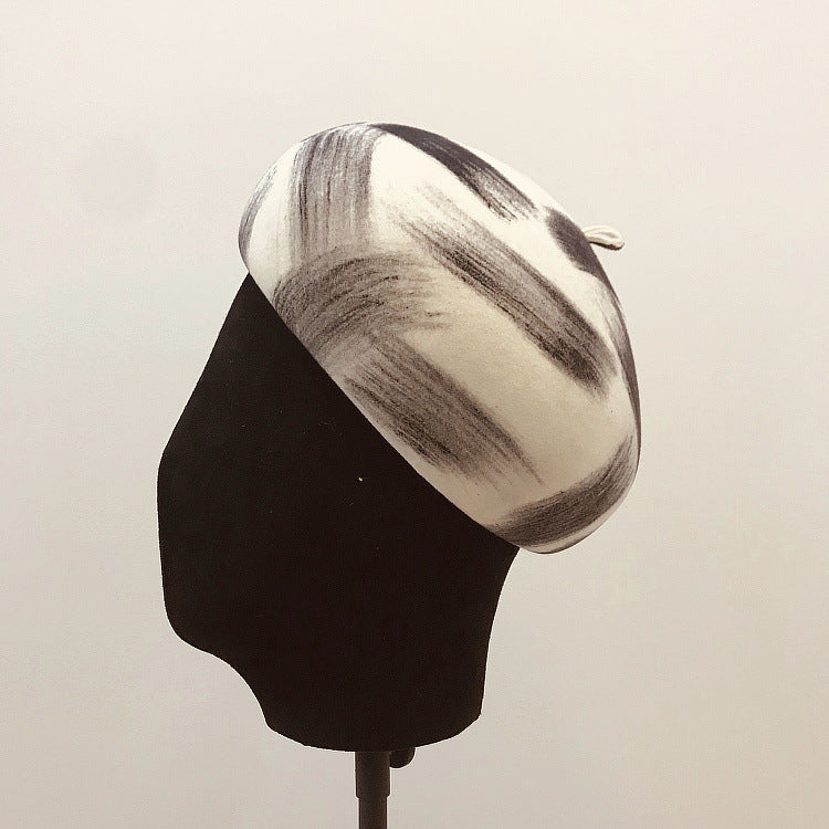 Simple graffiti brush color female wool felt hat