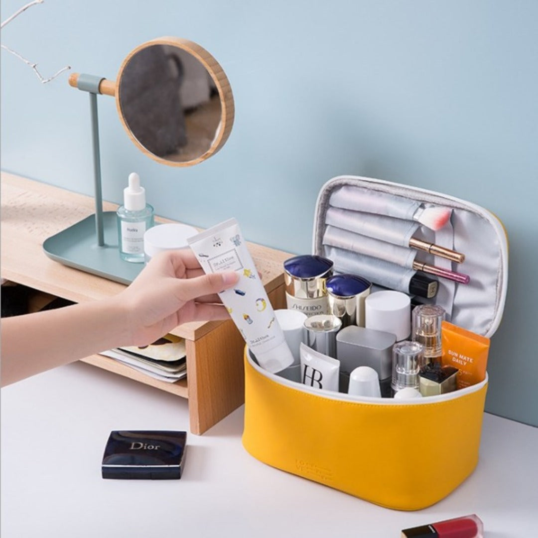 Capacity waterproof cosmetic bag, PU multi-functional cosmetic storage bag, cosmetic bag lightweight, makeup bag organizer,