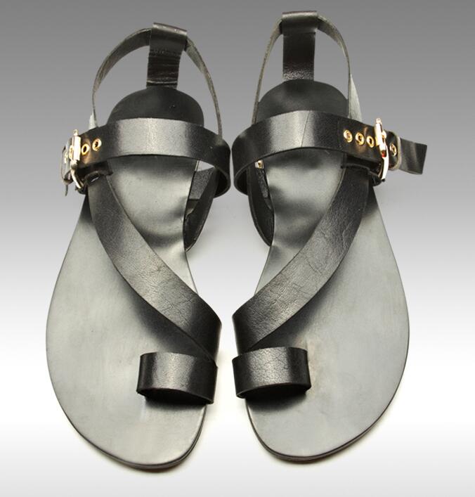 Men's Hollow Leather Roman Sandals, Thong Design