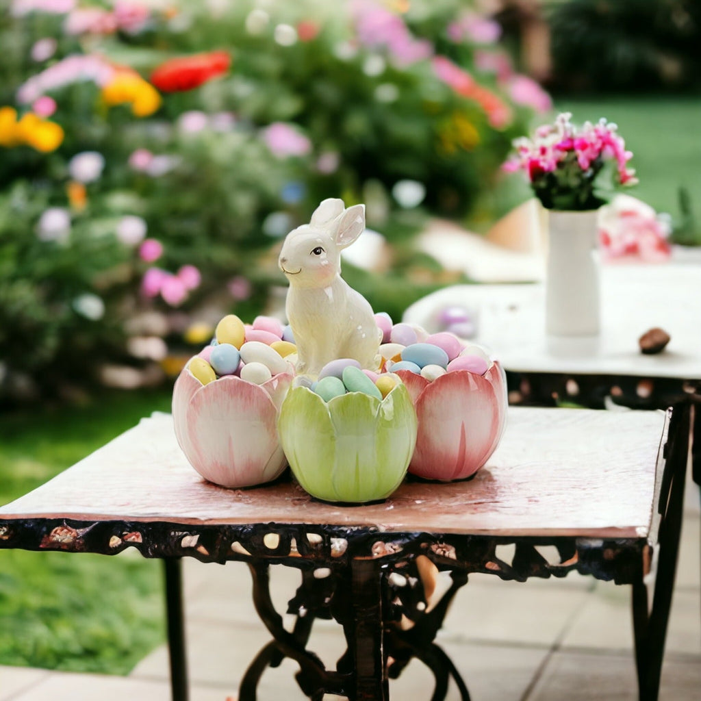 Pastel Easter Tidbit Dish Dolomite Bunny Or Bird 7in Spring Table Decor