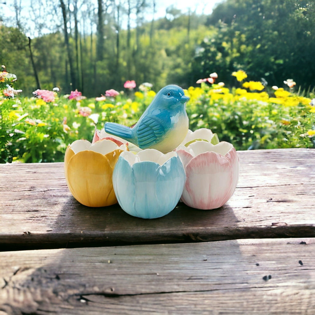 Pastel Easter Tidbit Dish Dolomite Bunny Or Bird 7in Spring Table Decor