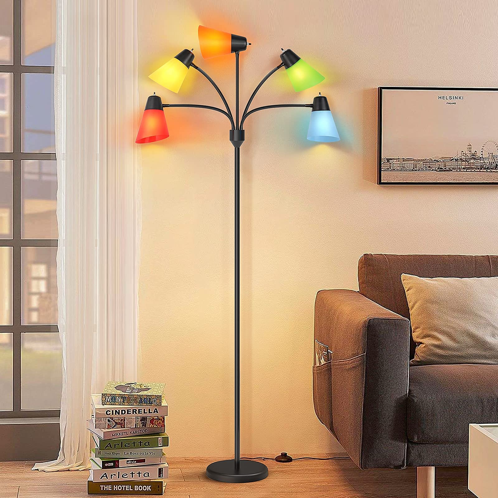 FOLKSMATE LED Floor Lamp, Medusa Multi Head Modern Tall, Rustic Black