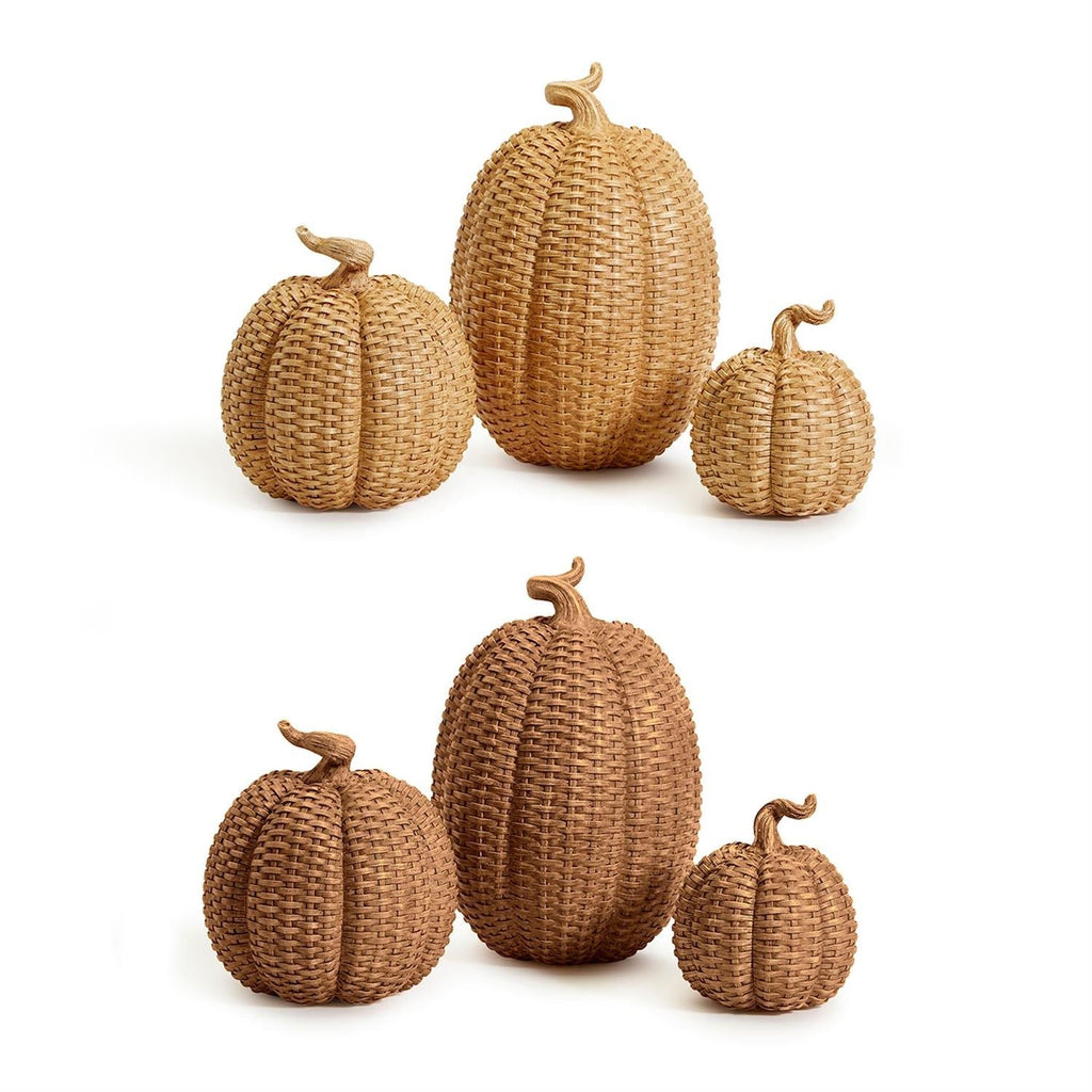 Rattan Resin Pumpkins Fall Decor - Set Or Single, 3 Sizes, Honey Cognac