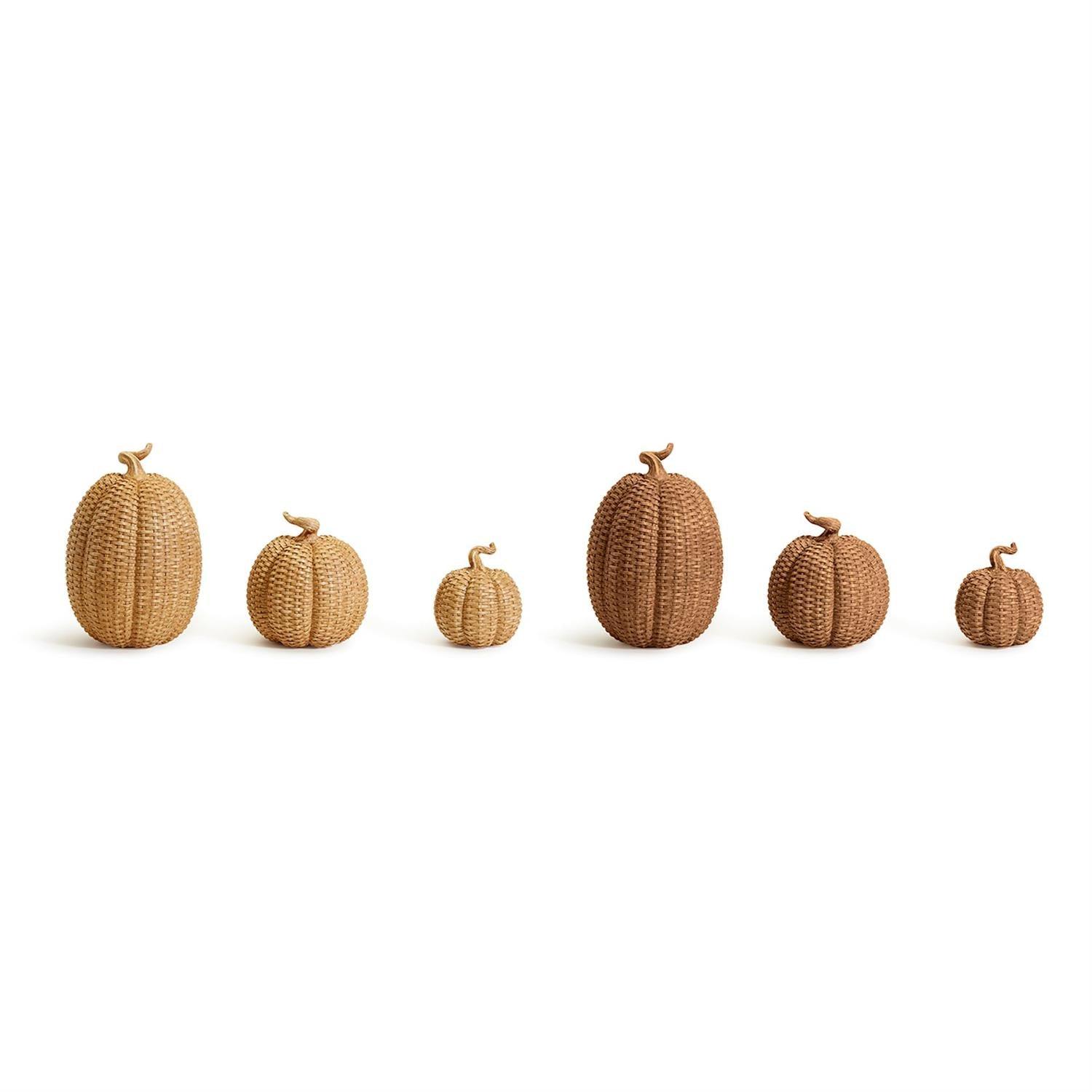 Rattan Resin Pumpkins Fall Decor - Set Or Single, 3 Sizes, Honey Cognac