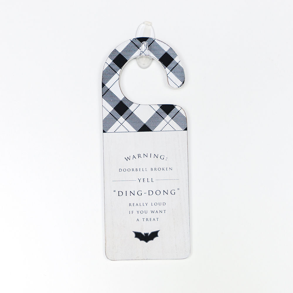 Halloween Double-Sided Door Hanger Spooky Cute Door Knob Sign 5x11.5 Black White