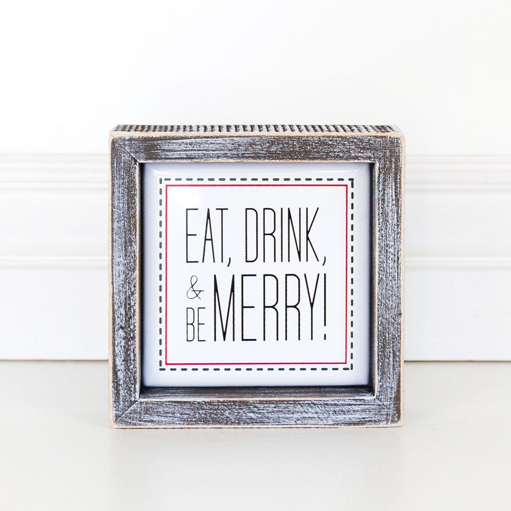 Eat Drink Merry 5 Inch Wood Sign Holiday Kitchen Wall Decor Rustic Christmas Home Accent