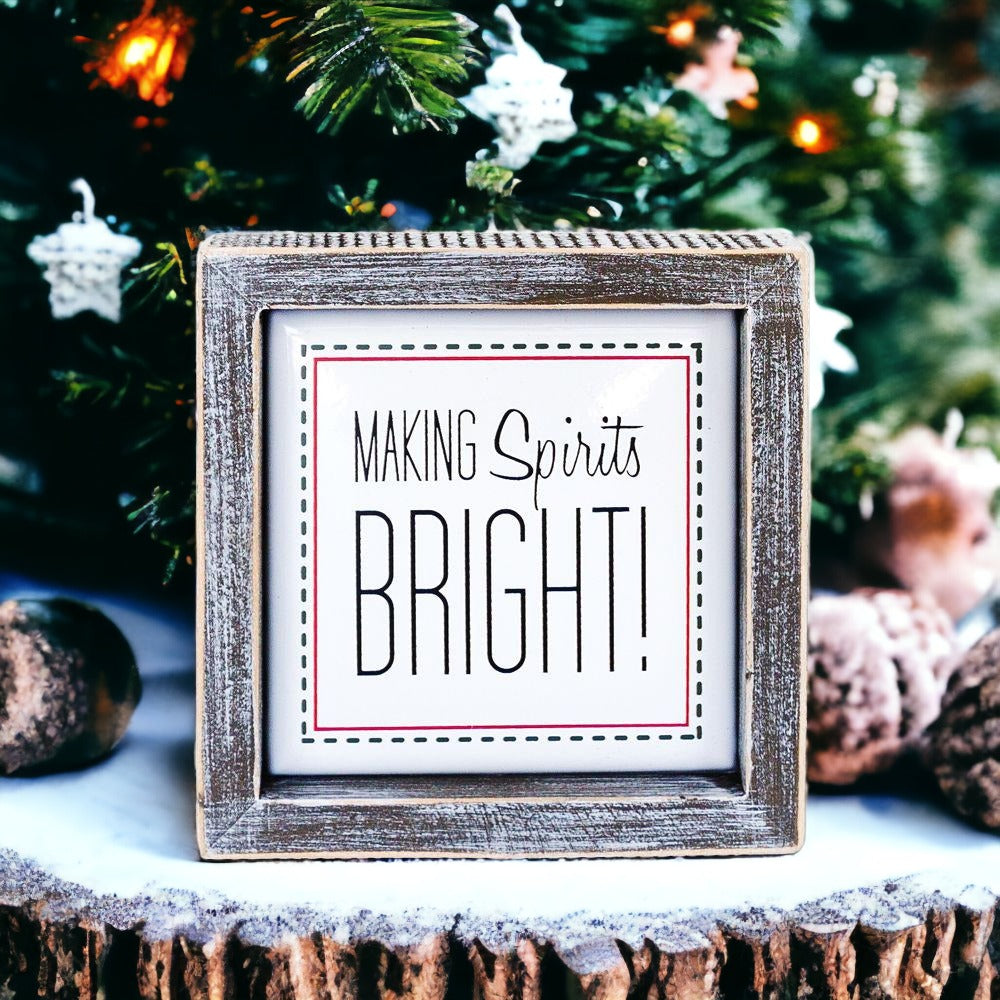 Christmas Wooden Sign 5 Inch Framed Making Spirits Bright Holiday Decor